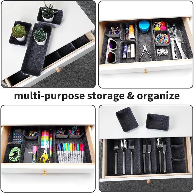 Welaxy desk drawer organizer tray shallow felt storage bin - Image 5