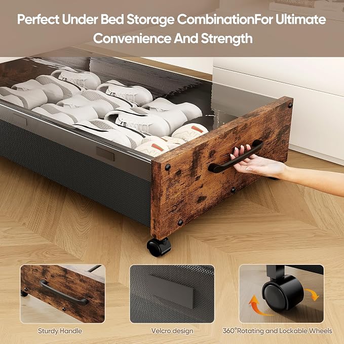 KITHELP Wooden Under Bed Storage - Image 5