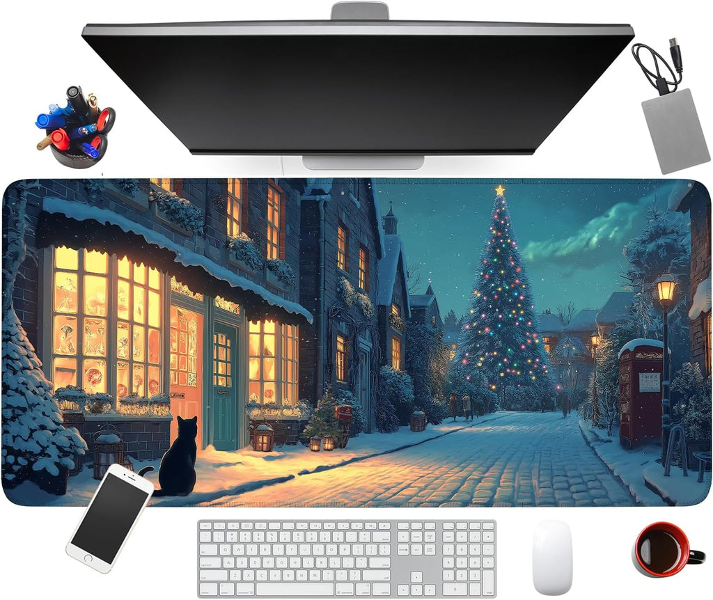 Large Extended Gaming Mouse Pad - Winter Christmas Night Scene, Soft