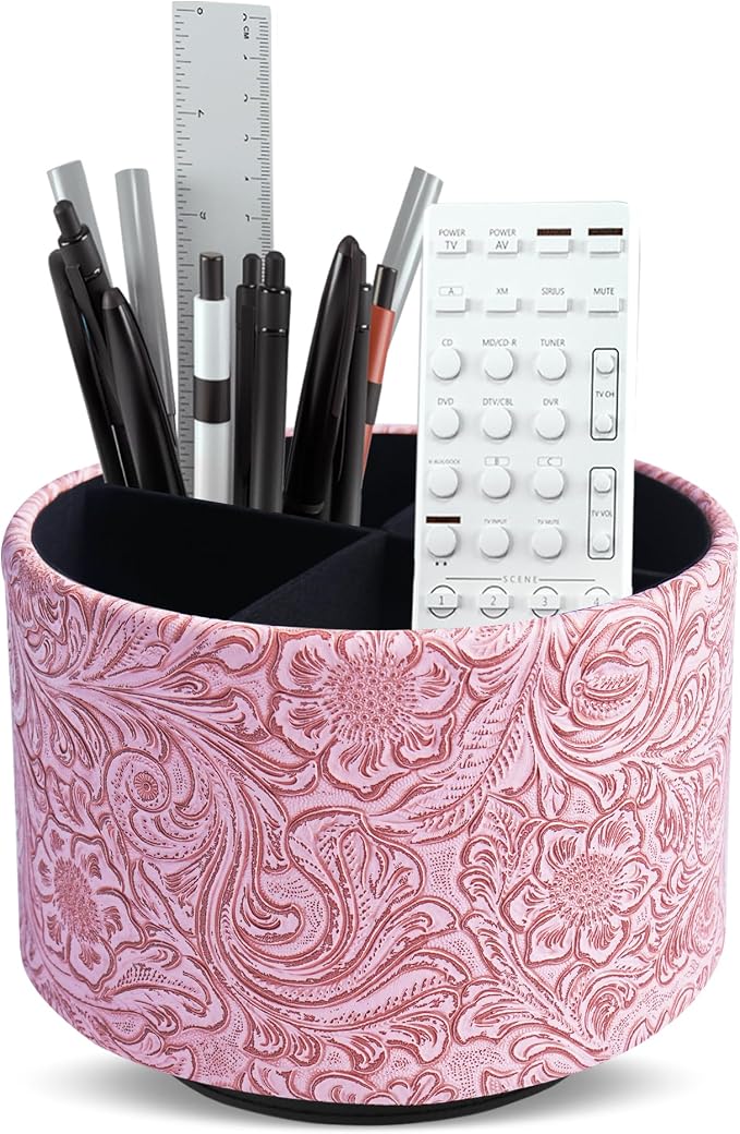 lizimandu Round Leather Art Supply Organizer, Remote Control Holder, 360 Degree by LIZIMANDU