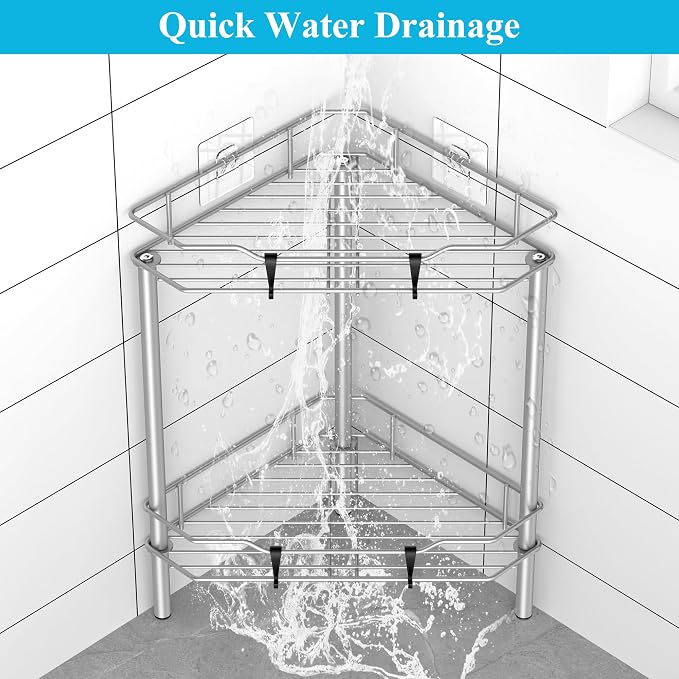 2 Tier Floor Standing Corner Shower Caddy Organizer Shelf - Image 6