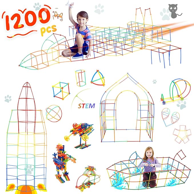 Ggiibro Straw Constructor Toys 1200Pcs STEM Building Toys Aged - Image 2