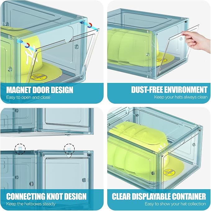 Hat Organizer Box, Stackable Clear Baseball Caps Holder Box Containers - Image 4