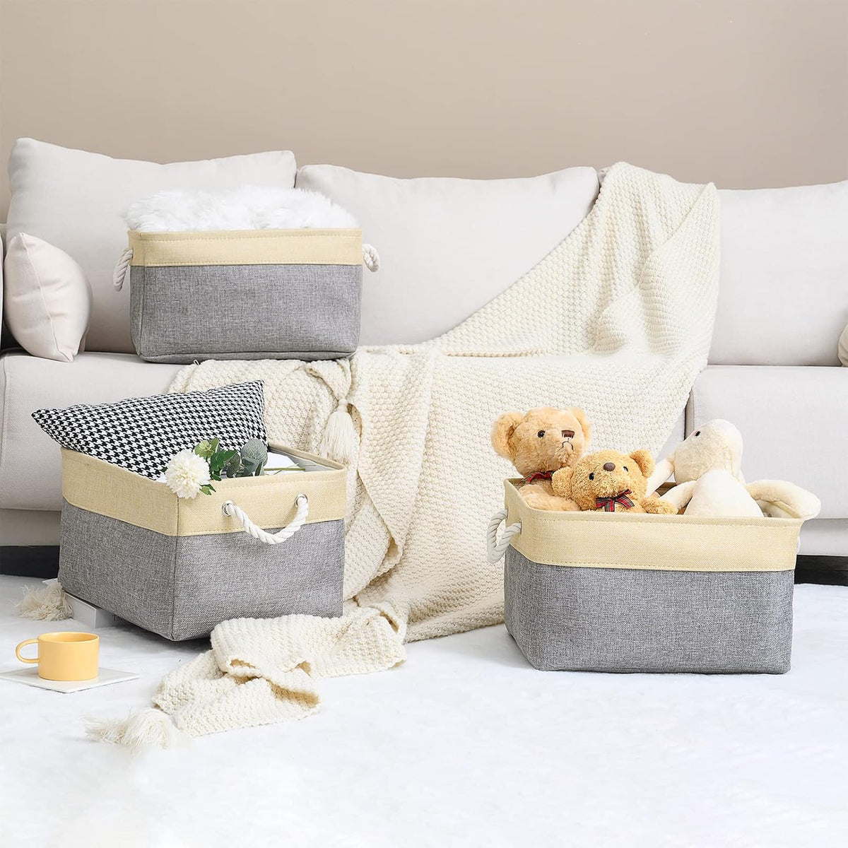 Storage Basket for Organizing - 3 Pack 14x10x7 inch Large Collapsible