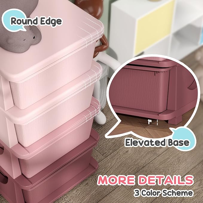Qaba 4 Tier Kids Storage Unit, 4 Drawer Chest Toy Organizer Plastic Bins - Image 4
