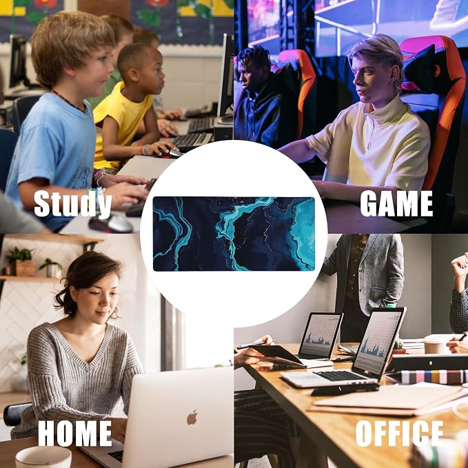 Blue Marble Desk Mat, Large Gaming Mouse Pad, Non-Slip Rubber Base Desk Pad - Image 7