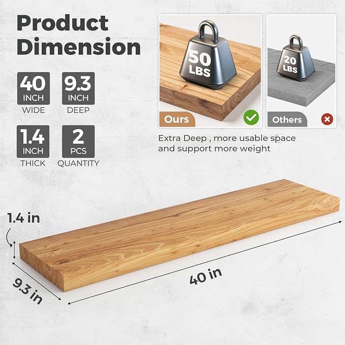 RICHFOCUS Elm Floating Shelves for Wall - Image 3