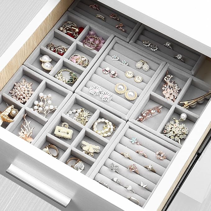 DesignSter Small Jewelry Tray, Velvet Jewelry Display Tray, Stackable Jewelry - Image 6
