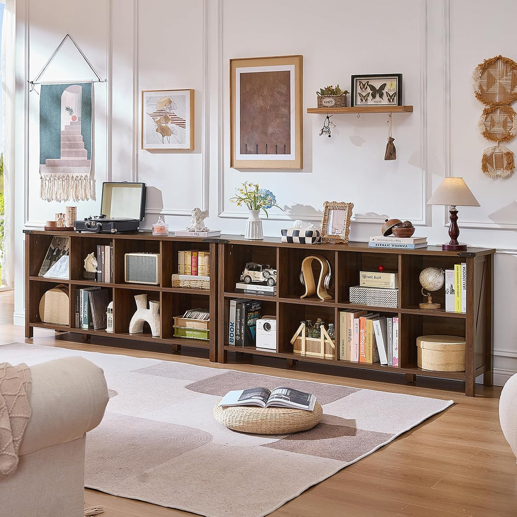 Joaxswe 8 Cube Book Shelf, Farmhouse Wood Long Storage Organizer