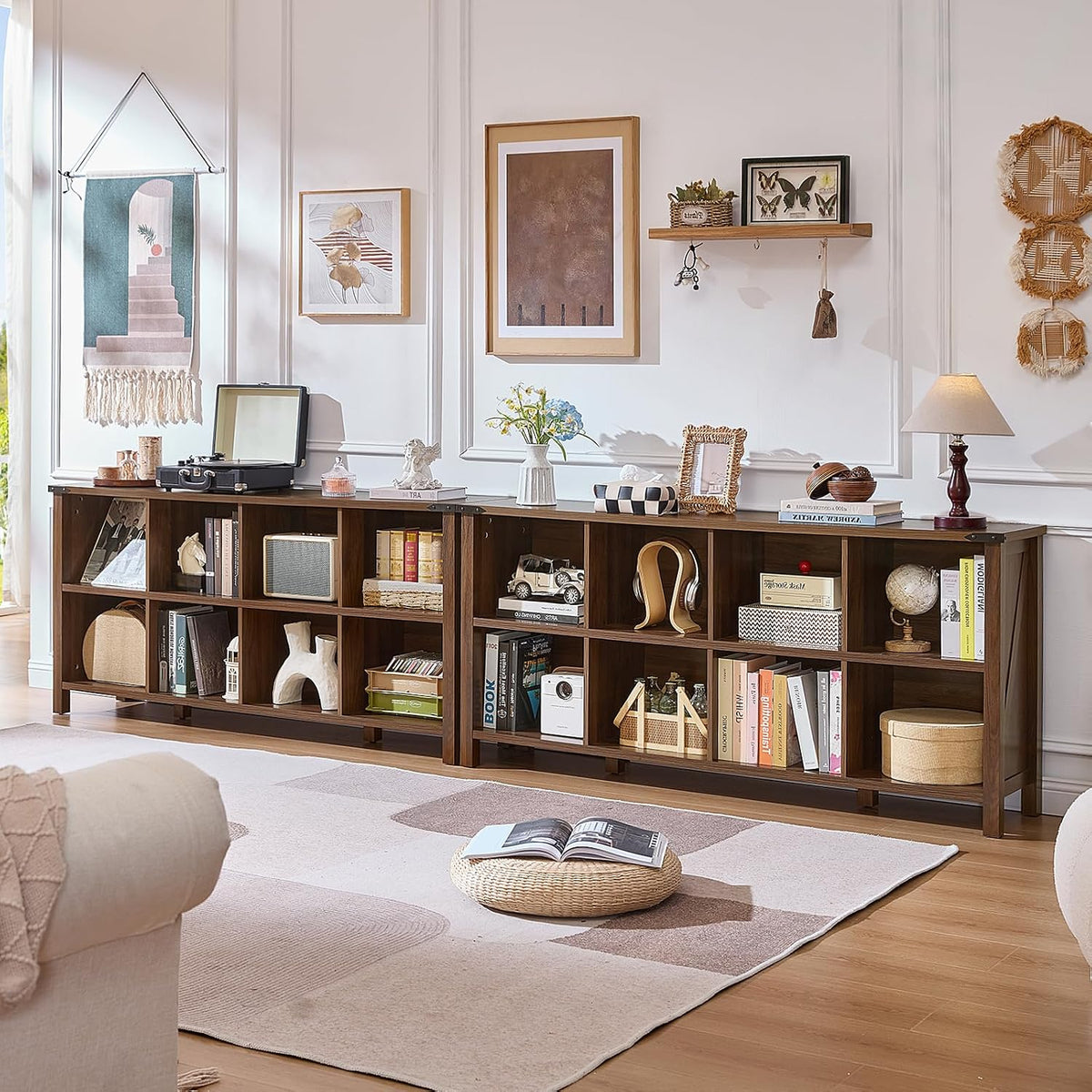 Joaxswe 8 Cube Book Shelf, Farmhouse Wood Long Storage Organizer