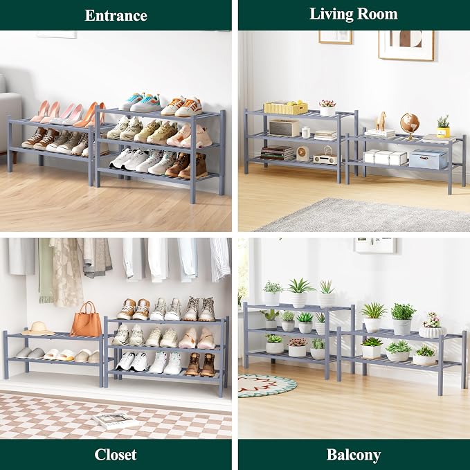 Smiry Bamboo Shoe Rack for Closet, 2 Tier Wooden Stackable Shoe Organizer - Image 7