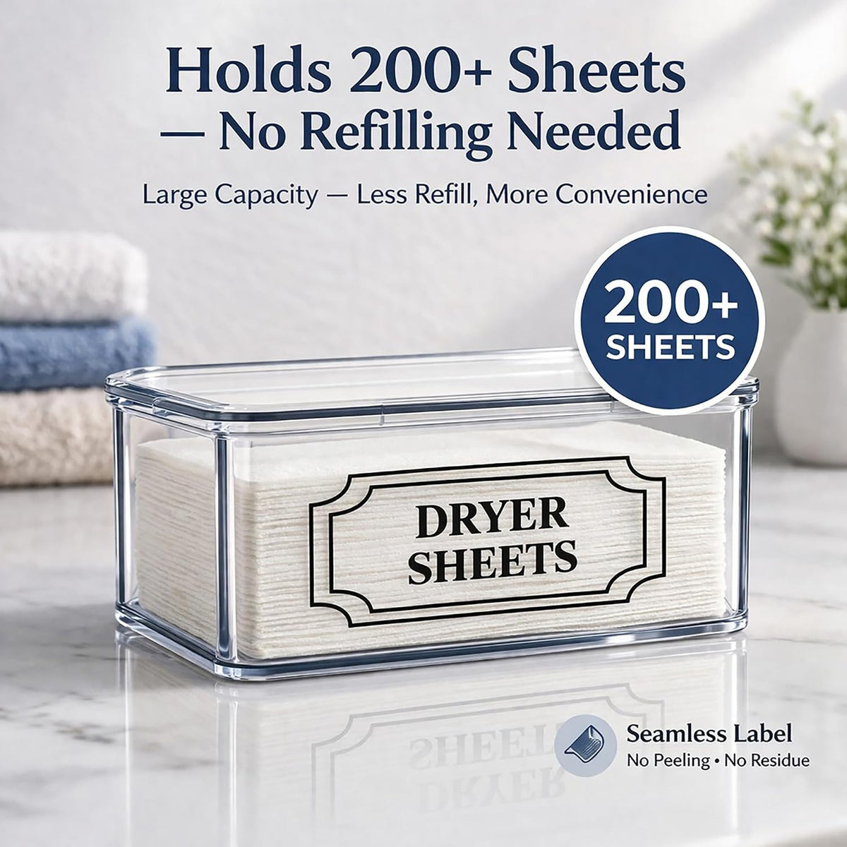 SSTATES Clear Acrylic Dryer Sheets Holder, Flip-top Laundry Pods