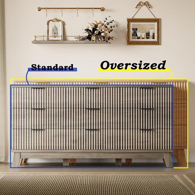 Fluted 9 Drawer Dresser, 57.1" Wide Modern Boho Chest of Drawers, Wooden - Image 3