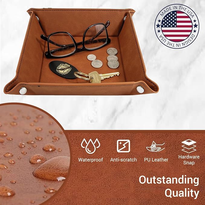 Personalized Valet Tray, Custom Engraved Leather Keys Tray - Image 6