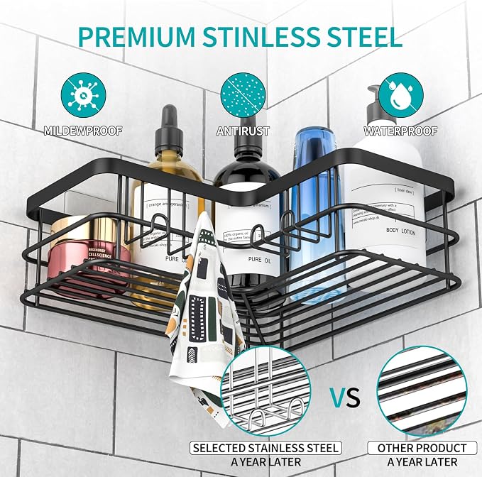 Yazoni Corner Shower Caddy, Rustproof Bathroom Shower Organizer Storage - Image 5