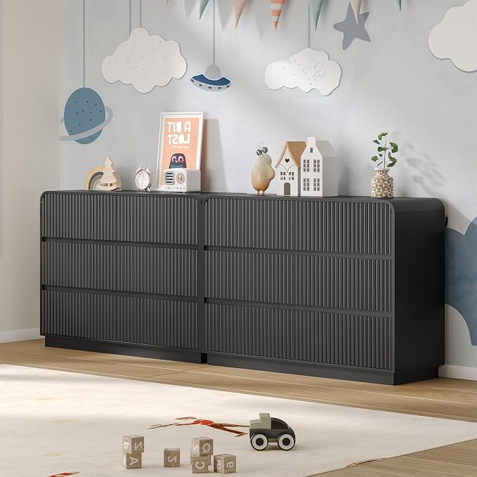 Dresser for Bedroom with 6 Drawers, Fluted Chest of Drawers with Round Curved - Image 6