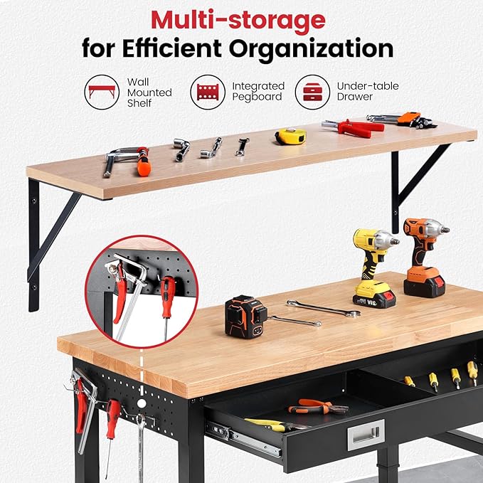 Workbench with Shelf Bracket 48 Inch Adjustable Height Work Bench - Image 3