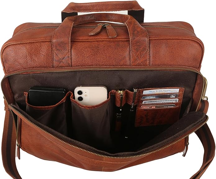 KomalC 16 Inch Leather briefcases Laptop Messenger Bags - Image 3