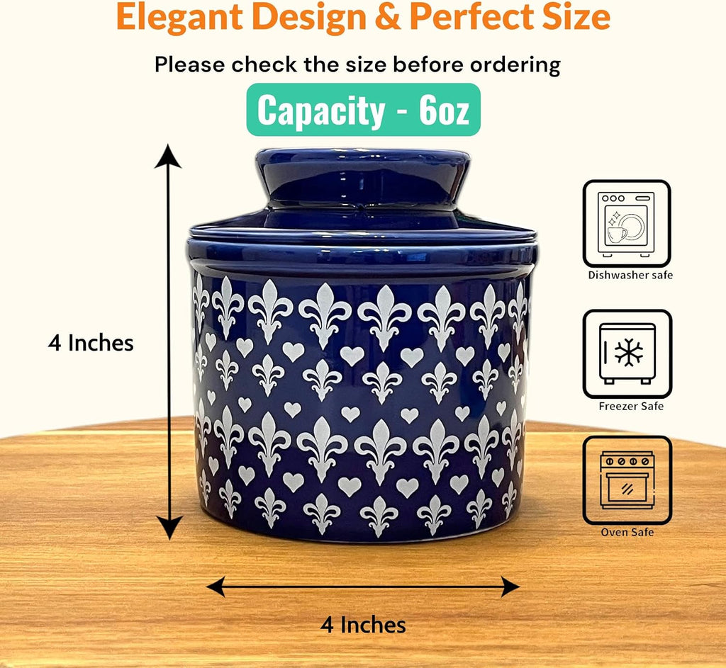 Butter Crock with Lid for Countertop, Butter Keeper Crock with Water