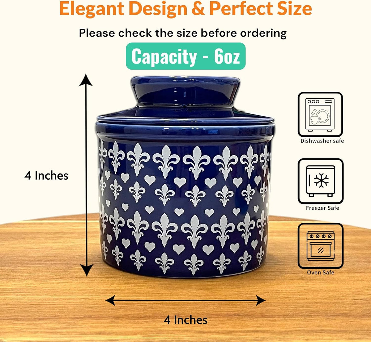 Butter Crock with Lid for Countertop, Butter Keeper Crock with Water