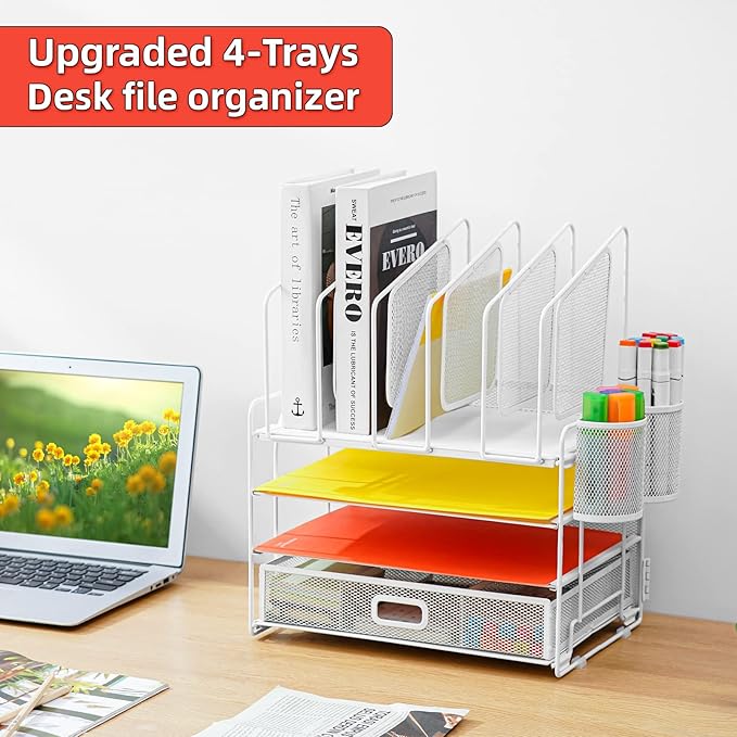 Marbrasse Desk Organizers, 4-Tier Mesh Desk File Organizer - Image 4