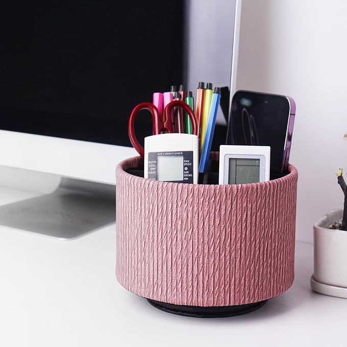 Round Leather Art Supply Organizer, Remote Control Holder, 360 Degree Spinning - Image 7