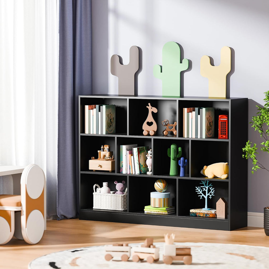 Black Bookshelf, 3-Tier Open Shelf Bookcase, 10 Cube Storage Organizer
