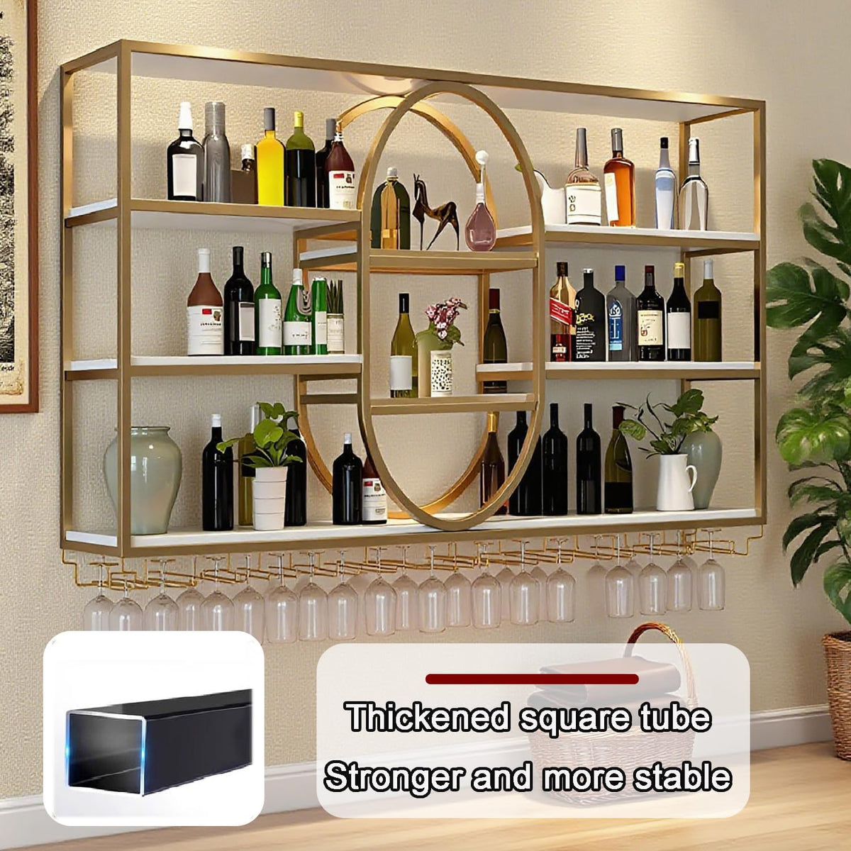 63IN Large Wall Mount Wine Rack, Metal 4 Tier Hanging Bottle Holder