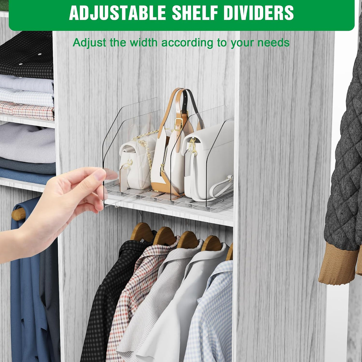 Bag & Purse Organizer for Closet, 4 Sets Adjustable Clear Handbag