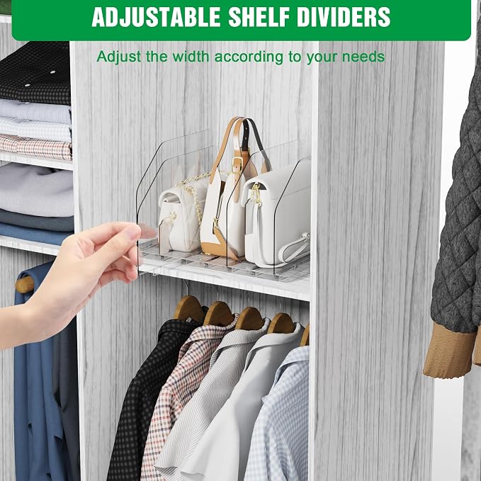 Bag & Purse Organizer for Closet, 2 Sets Adjustable Clear Handbag Storage Shelf - Image 6