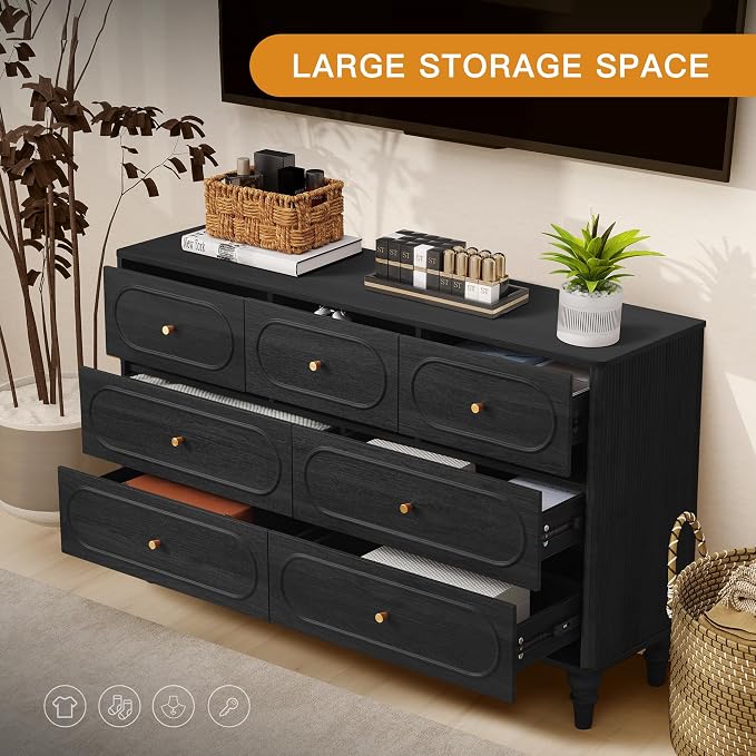 ORRD 7 Drawer Fluted Dresser for Bedroom, Mid Century Modern Chest of Drawers - Image 4