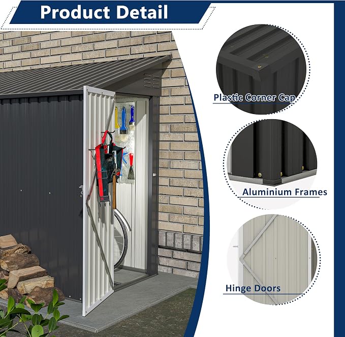 Outdoor Metal Storage Shed 4 x 8 ft, Garden Shed Lean to shed - Image 8