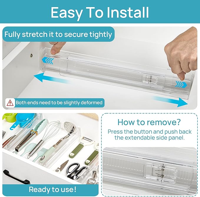 Vtopmart 4 Pack Shallow Drawer Dividers, 2.36" High 12.67"-21.14" Adjustable - Image 6
