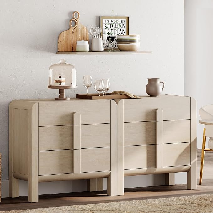 WAMPAT 6 Drawer Dresser for Bedroom, 2 in 1 63" Wide Mid Century Modern Wide - Image 3