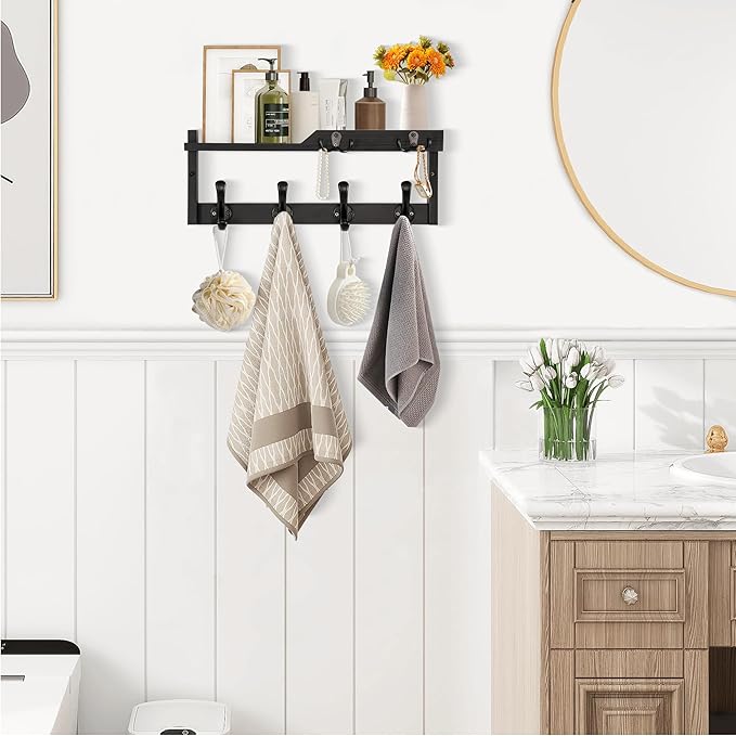Coat Rack Wall Mount with Shelf, Coat Hanger Wall Mount with Key Hooks and Mail - Image 3