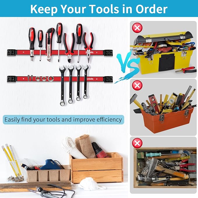 6 Pieces 12" Magnetic Tool Holder Strip, Metal Tool Organizer Rack - Image 5