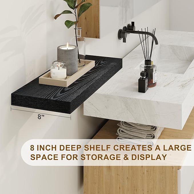 Black Floating Shelves 48 Inch Long, 8 Deep Floating Shelves - Image 4