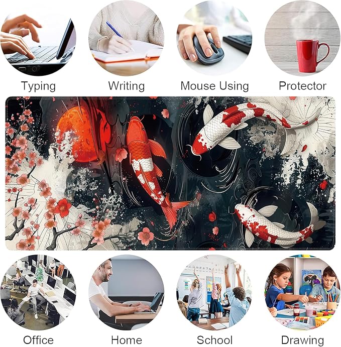 Koi Fish Large Mouse Pad, Gaming Keyboard Desk Pad, Extended Mouse Mat Non-Slip - Image 7