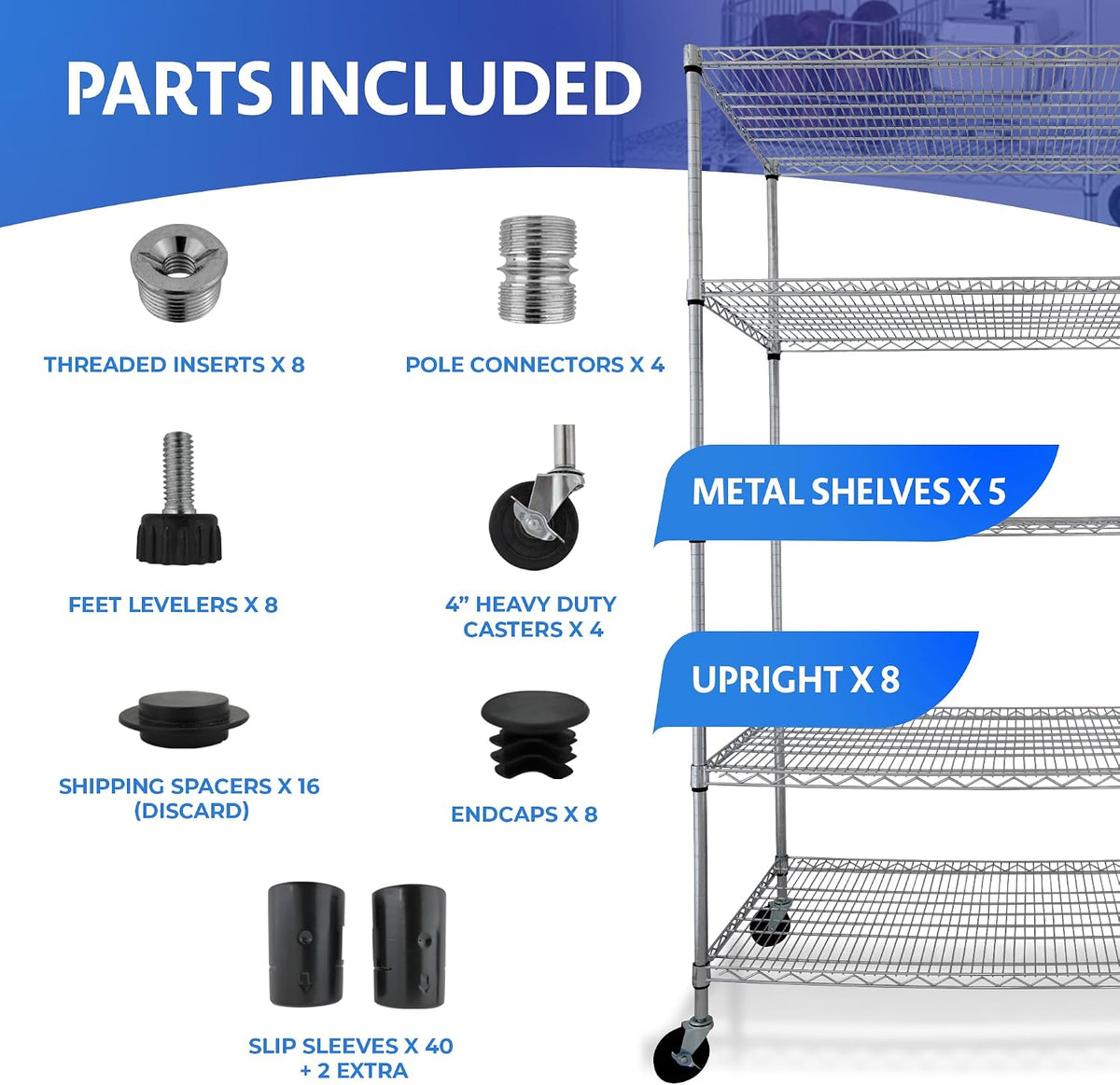 4000 LBS Heavy Duty Wire Rack, 48 x 24 x 76, 5-Tier NSF Commercial