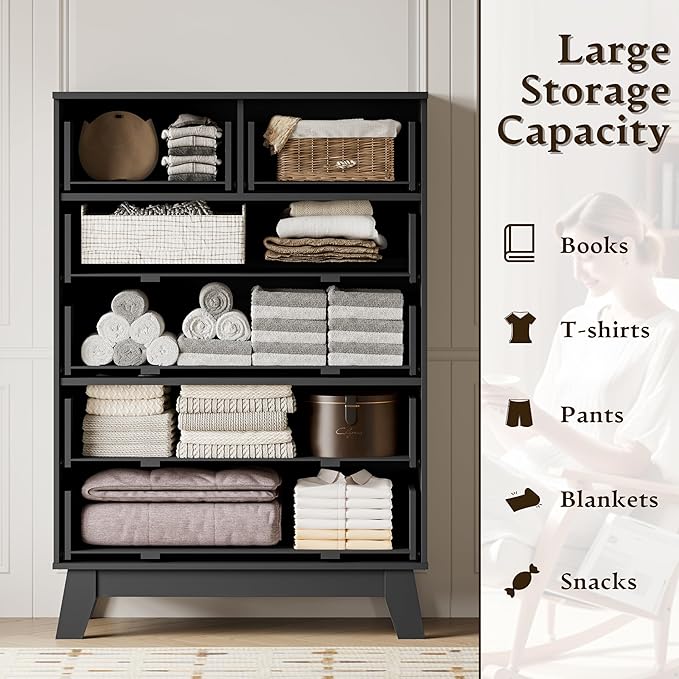 46" Tall Dresser for Bedroom, 6-Drawer Fluted Chest of Drawers, Modern Wood - Image 4