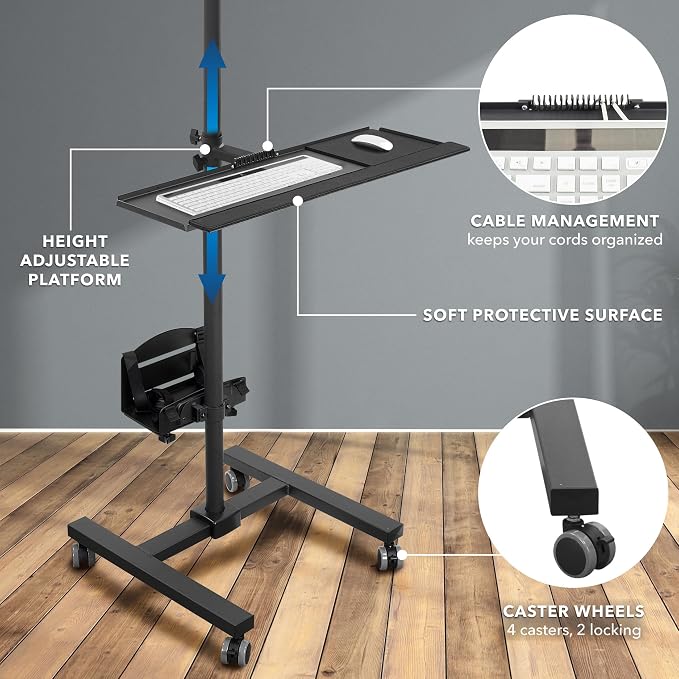 Mount-It! Rolling Computer Cart on Wheels, Mobile Desk Workstation - Image 4
