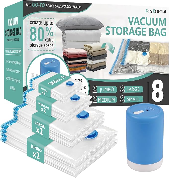 8 Pack Travel Vacuum Storage Bags by CozyEssential