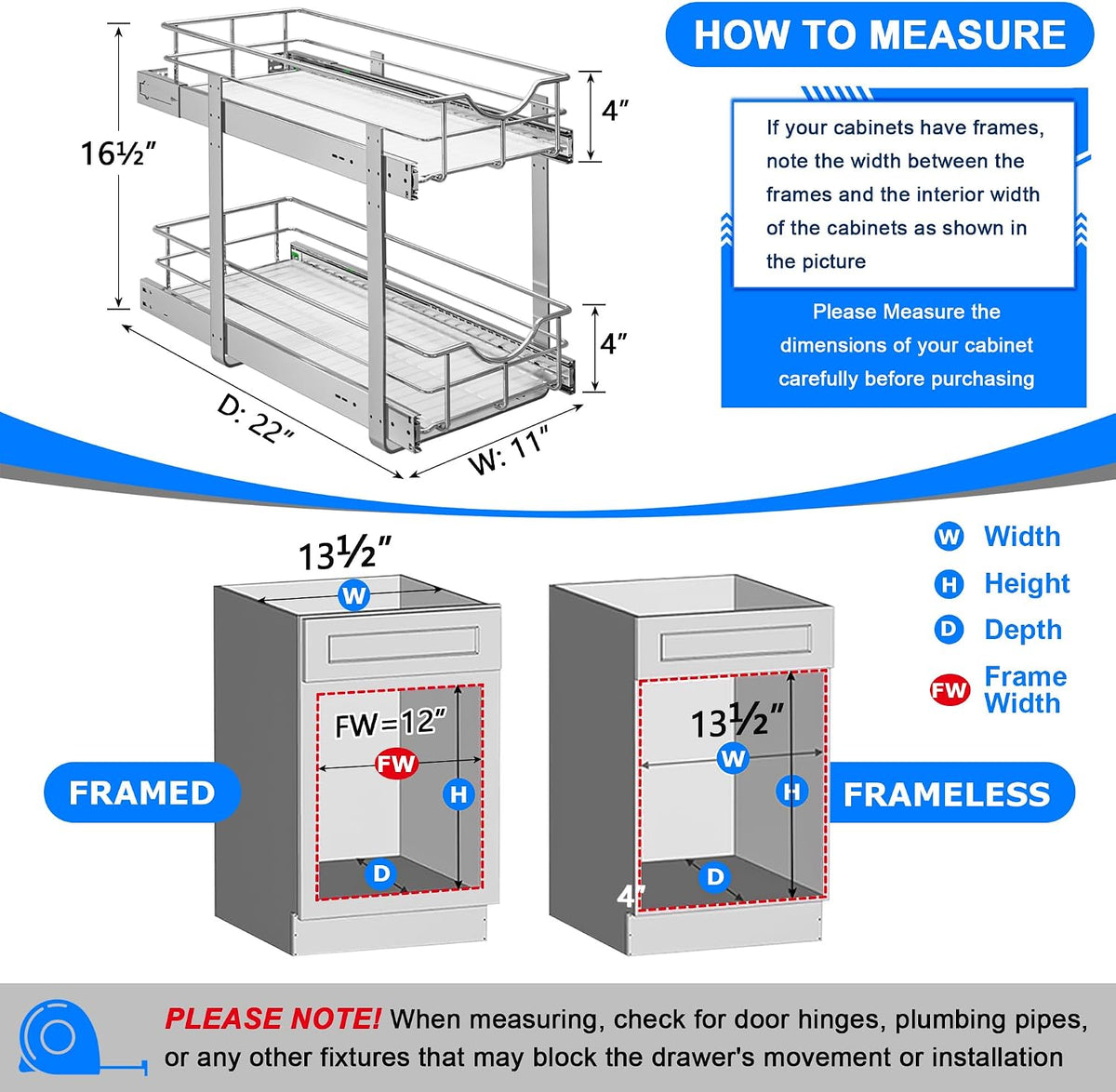 WelFurGeer 2-Tier Kitchen Cabinet Pullout Shelf and Drawer Organizer