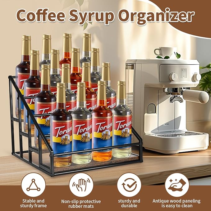 Coffee Syrup Organizer Rack, Liquor Bottle Display Shelf, Spice Racks, 4-Tier - Image 2