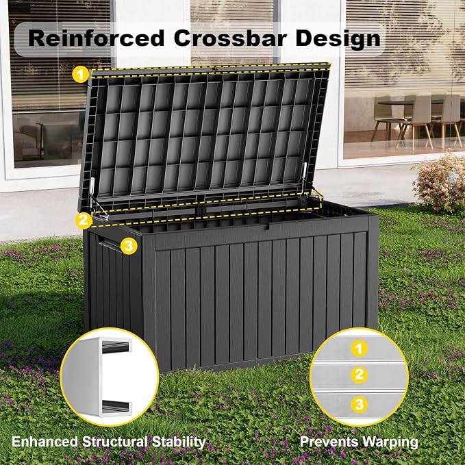 280 Gallon Outdoor Deck Box, Storage Lockable Waterproof Patio Furniture - Image 4