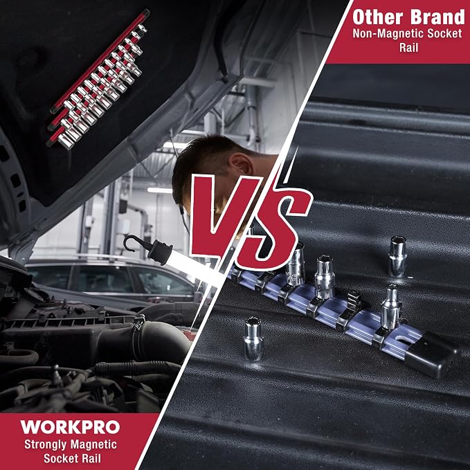 WORKPRO Magnetic Socket Organizer Set, 3-Piece Aluminum Alloy Socket Rail - Image 3