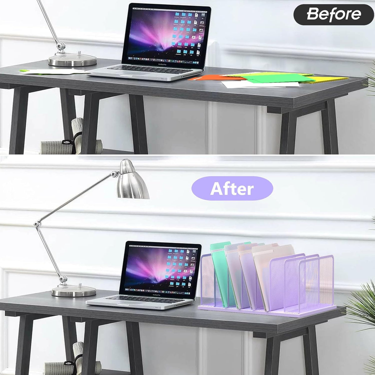 Kuntine.B 7-Section Upright Desk File Organizer Purple 1 Pack