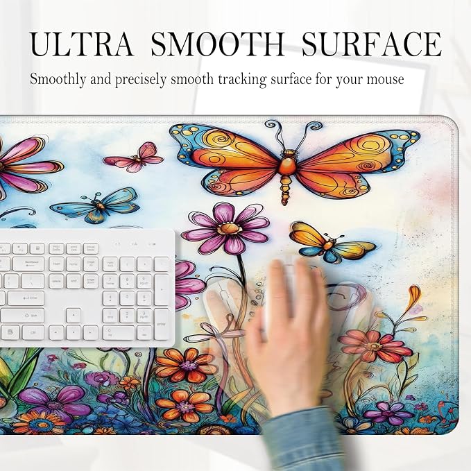 Vintage Hippie Floral Butterfly Large Mouse Pad 31.5x15.7inch, Retro Hippy - Image 4