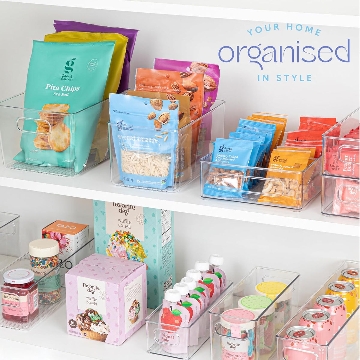 Plastic Food Storage 2 Pack Clear Container Bin with Handles for