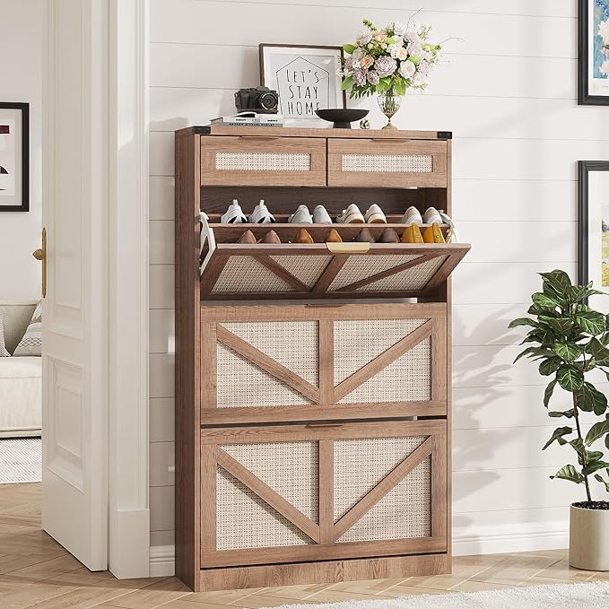 Shoe Cabinet with 3 Flip Drawers & 2 Drawers, Freestanding Shoe Storage Cabinet by Halitaa